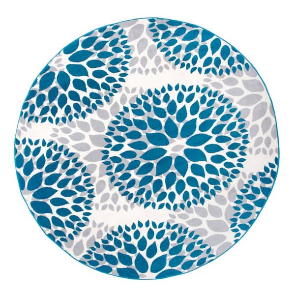 World Rug Gallery Modern Contemporary Floral Circles Blue 6 ft. 6 in. Round Indoor Round Rug