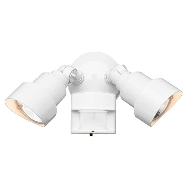 Flood Lights Collection 2-Light White Motion Activated Outdoor Integrated LED Light Fixture