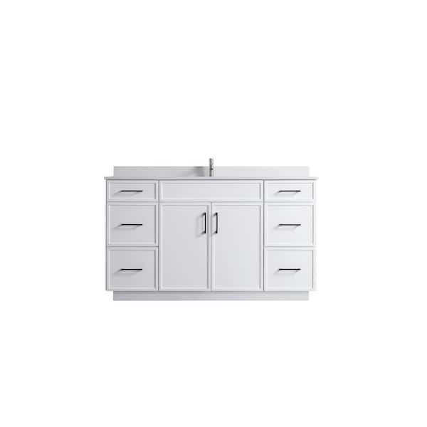 VSC 60in. W x 22in. D x 35in. H Single Sink Freestanding Bath Vanity in White with White Cultured Marble Top