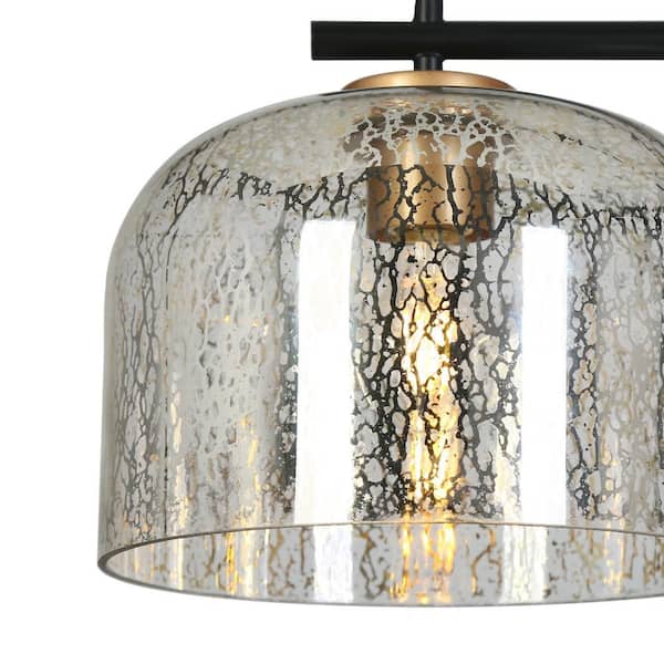 Modern Industrial 3-Light Gold Kitchen Island Hanging Lamp, 43.3 in. Linear Black Pendant Light with Dome Mercury Glass