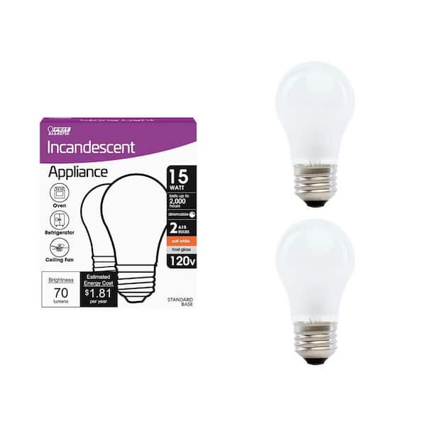 3.38 in. 15-Watt A15 E26 Incandescent White Light Bulb, Soft White 2700K (2-Pack)