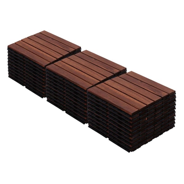 FIROMO 12 in. x 12 in. Wooden Brown Square Striped Interlocking Floor Patio Deck Tiles (30PCS)