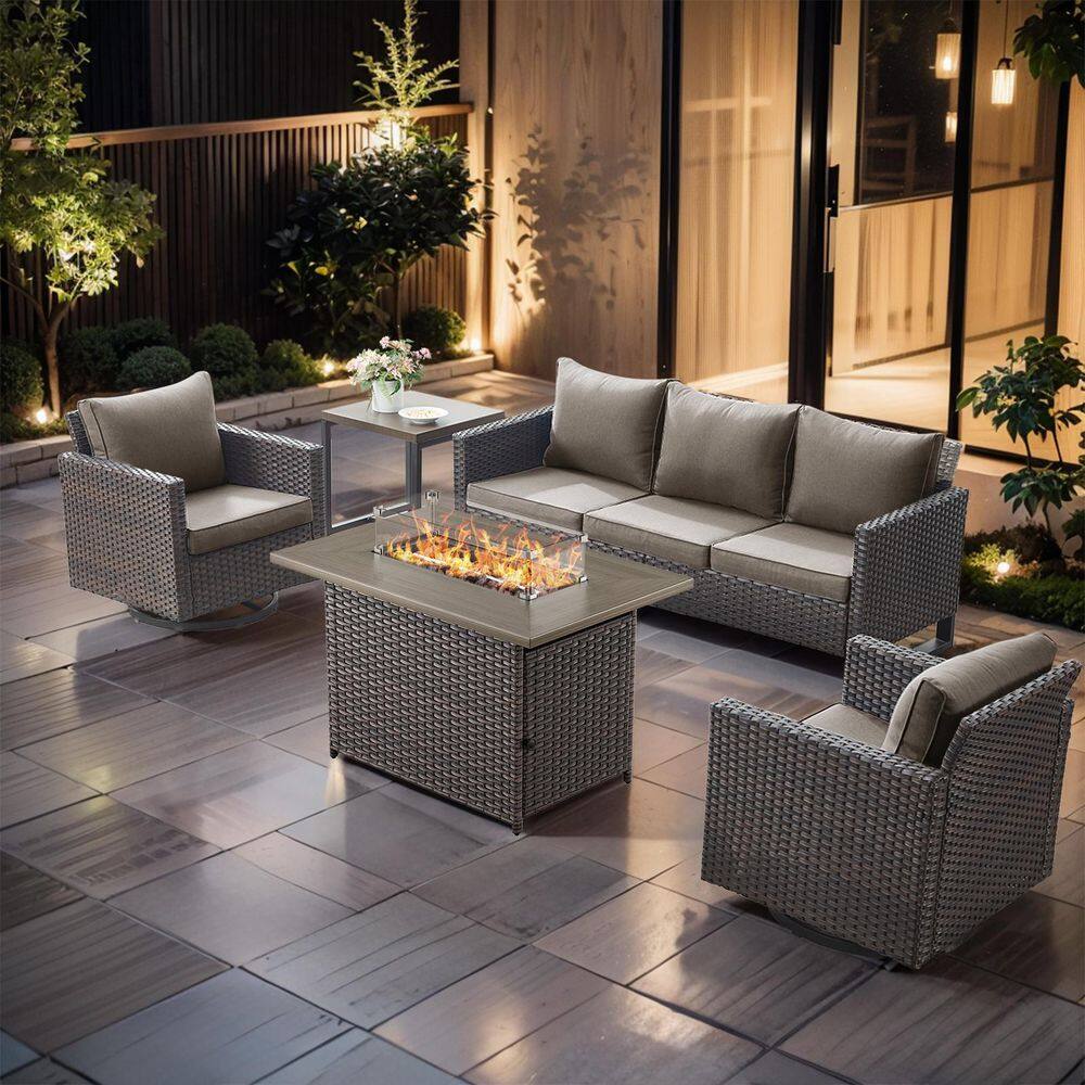 UvaNest Brown 5-Piece Wicker Patio Fire Pit Conversation Sofa Set with Gray Cushions, Outdoor Sofa and Swivel Glider price history on PriceWatchPro