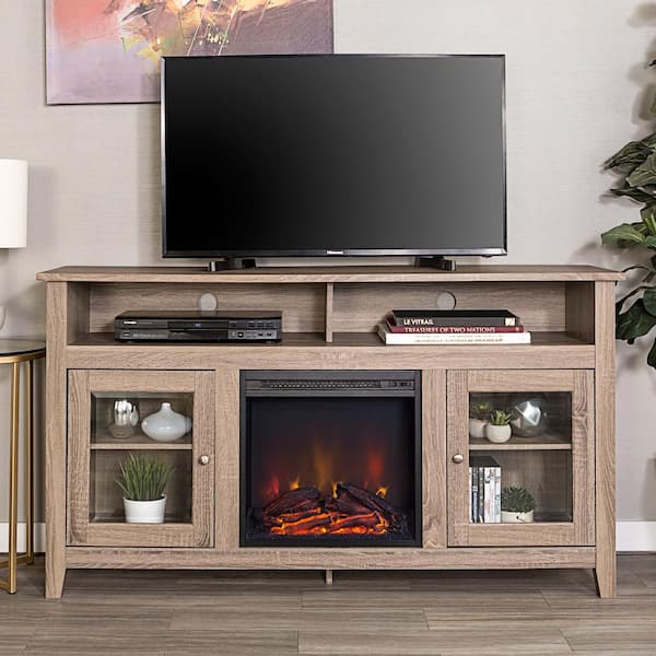 Walker Edison Furniture Company 58" Transitional Fireplace Glass Wood TV Stand Entertainment Center - Driftwood
