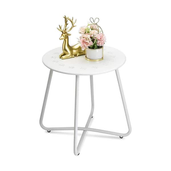 Metal Outdoor Side Tables with Flower Cut Outs, Small Round