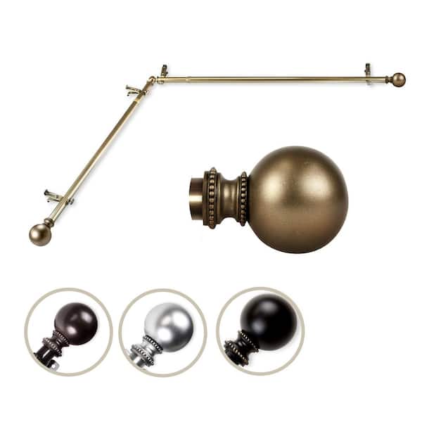 Unbranded 66 in. to 120 in. 13/16 in. Adjustable Corner Window Curtain Rod in Antique Brass with Stevie Finials