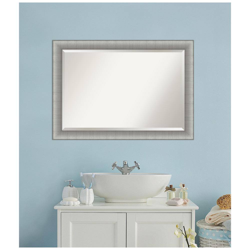 Elegant Brushed Pewter Rectangular Bathroom Vanity Mirror