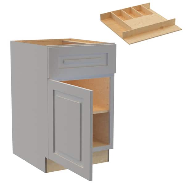 Home Decorators Collection Grayson 21 in. W x 24 in. D x 34.5 in. H Assembled Plywood Base Kitchen Cabinet in Pearl Gray with Cutlery Soft Close LH