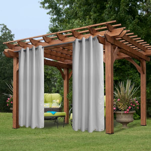 Pro Space 50" W x 96" L Water & Wind Resistant Outdoor Curtain for Patio Porch Gazebo Cabana , Greyish White