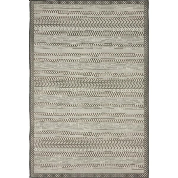 Unique Loom Outdoor Lines Gray 4' 0 x 6' 0 Area Rug