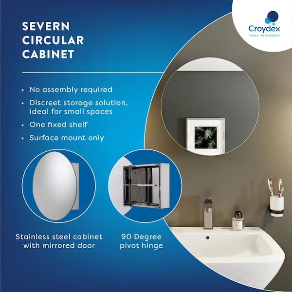 Severn 21-1/2 in. W x 21-1/2 in. H x 4-3/10 in. D Frameless Stainless Steel Surface-Mount Bathroom Medicine Cabinet Severn 21-1/2 in. W x 21-1/2 in. H x 4-3/10 in. D Frameless Stainless Steel Surface-Mount Bathroom Medicine Cabinet