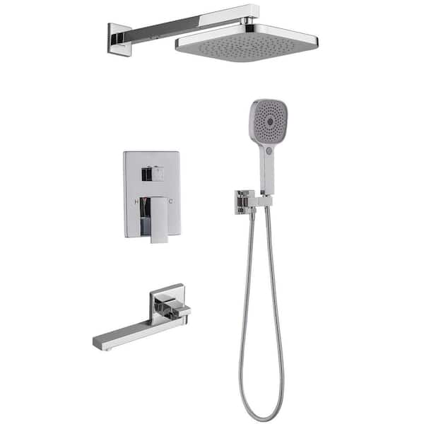 ELLO&ALLO 2-Handle 3-Spray Tub and Shower Faucet Handheld Shower Combo Set with 8 in. Rain Shower Head in Chrome (Valve Included)