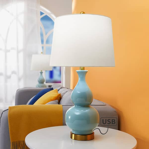 Sacramento 26 .75 in. Blue Table Lamp Set with USB (Set of 2)