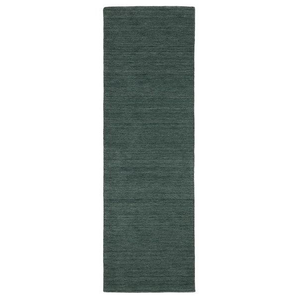 AVERLEY HOME Allaire Teal 2 ft. x 8 ft. Hand-Crafted Solid Heathered 100% Wool Indoor Runner Area Rug