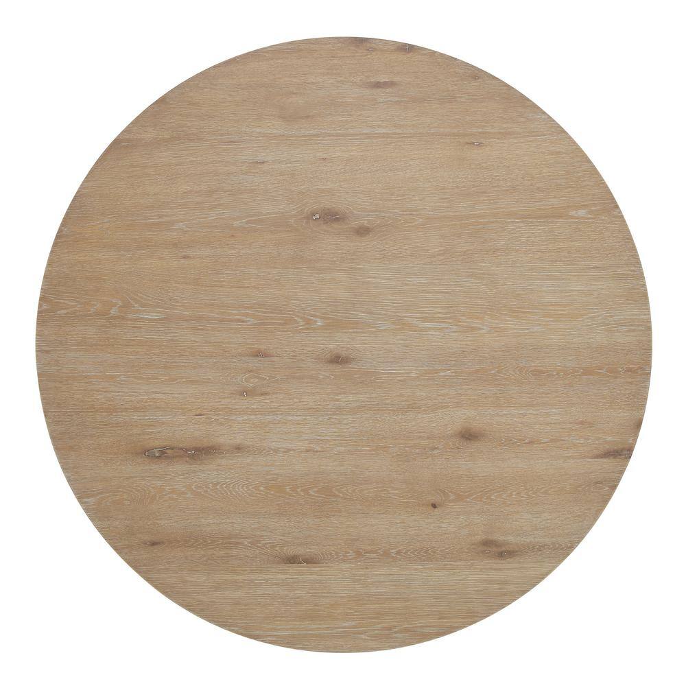 Rustic Brown Round Reclaimed Wood Dining Table for Four