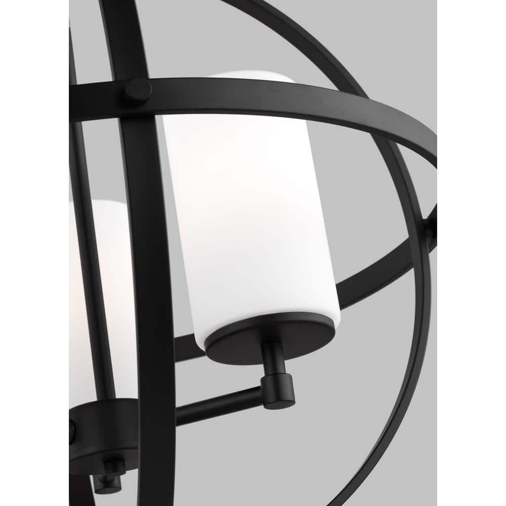 Alturas Midnight Black 3-Light Incandescent Cage Chandelier with Etched Glass