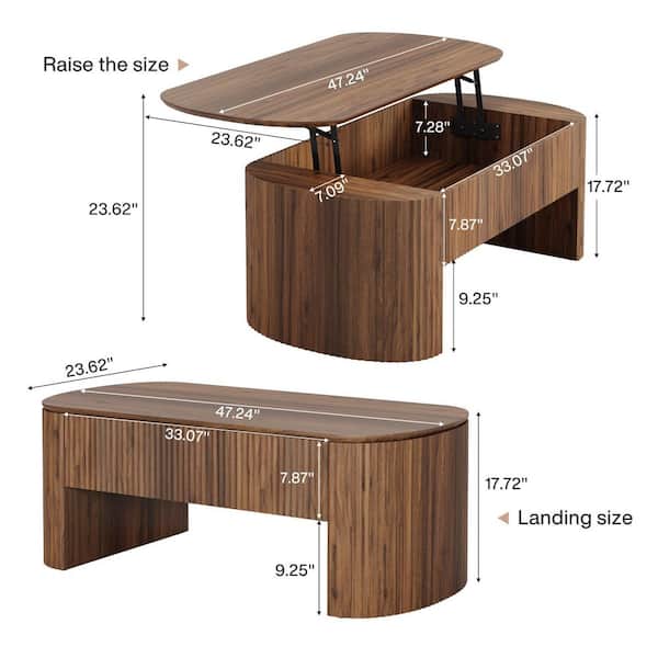 47.24" in. L x 23.62" in. D Brown Oval Wood Coffee Table with Lift Top and Storage, Coffee Table Hidden Compartment
