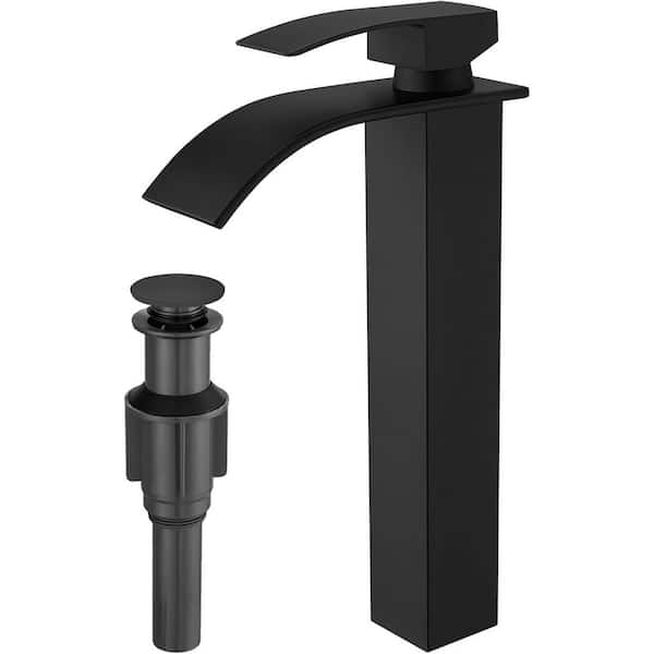 Single Handle Vessel Sink Faucet with Pop-Up Drain in Matte Black
