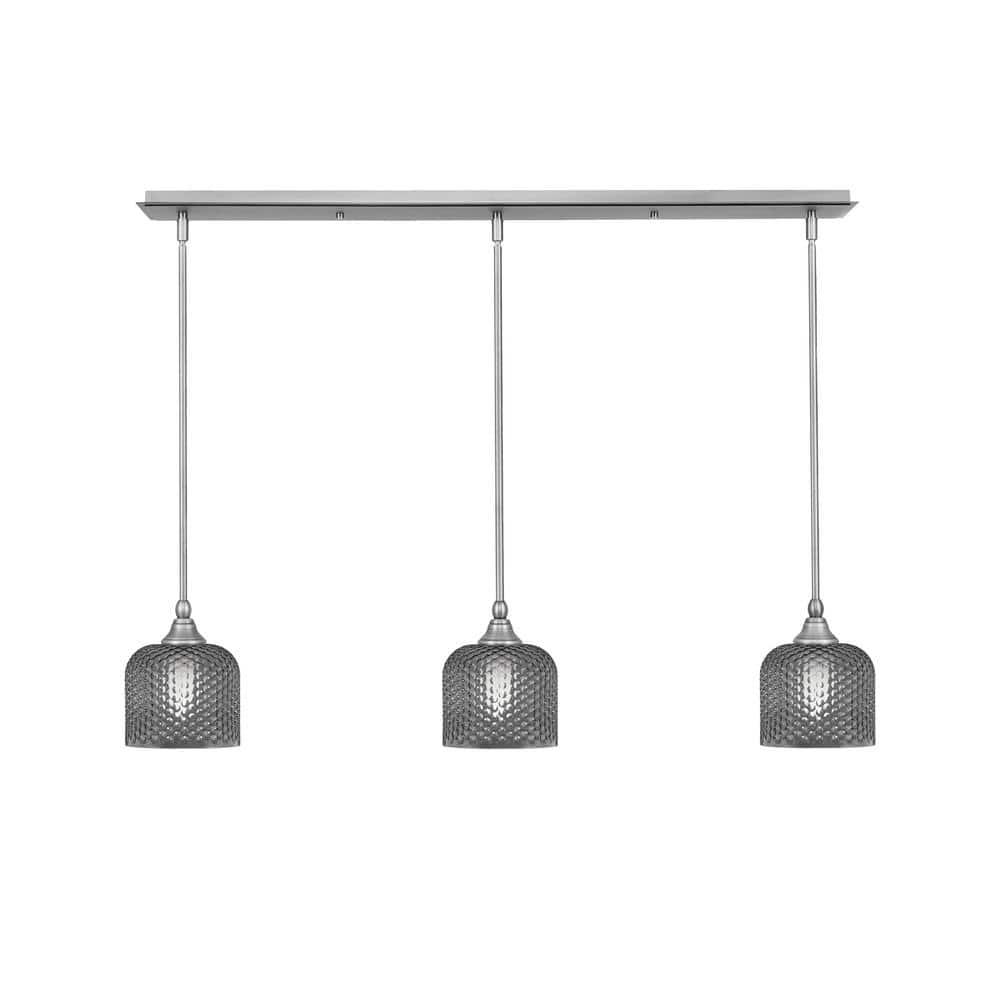 Livingston 100-Watt 3-Light Nickel Shaded Pendant Light with 6 in. Smoke Gl