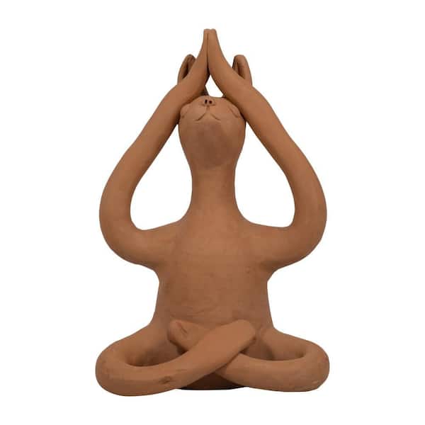 Liv & Skye 7 in. x 10 in. Brown Terracotta Pottery Novelty Salutation Yoga Bunny Figurine
