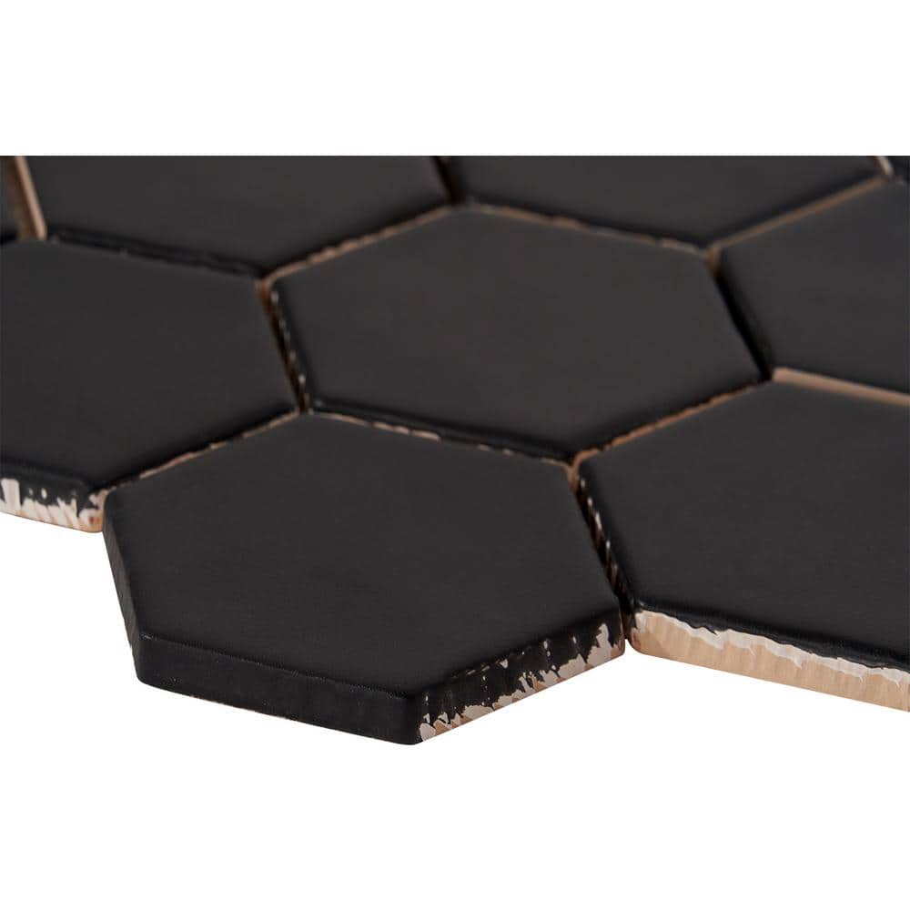 Milton Black Matte Ceramic Hexagonal Mosaic Tile