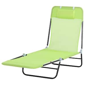 Metal Adjustable-Level Chaise Outdoor Sun Lounge Chair in Green for the Beach or Deck with Folding Design & Sturdy Frame
