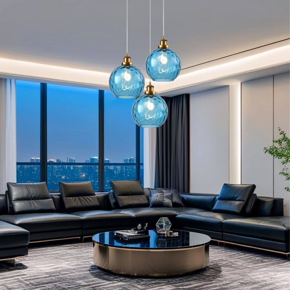 60-W 1 Light Antique Brass Pendant Light with Blue Glass Shade for Kitchen Island Dining Room Foyer, No Bulbs Included price history on PriceWatchPro