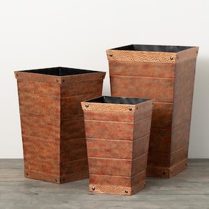 16.25 in., 20.25 in. & 24 in. Copper Metal Trimmed Medium Tapered Planter (Set of 3)