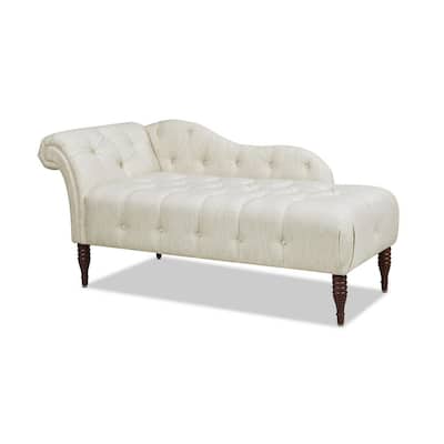 Samuel 66 in. Natural White Linen Tufted Roll Arm Chaise Lounge