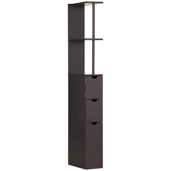 13 in. W x 6 in. D x 53.75 in. H Black Wood Linen Cabinet with 2 Shelves and Drawers for Bathroom