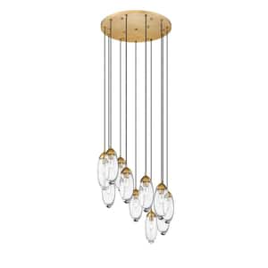 Arden 11-Light Rubbed Brass Shaded Round Chandelier with Clear Glass Shade with No Bulbs Included