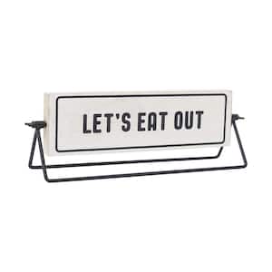 Let's Eat Out/Let's Stay Home Wood and Metal Rotating Tabletop Sign