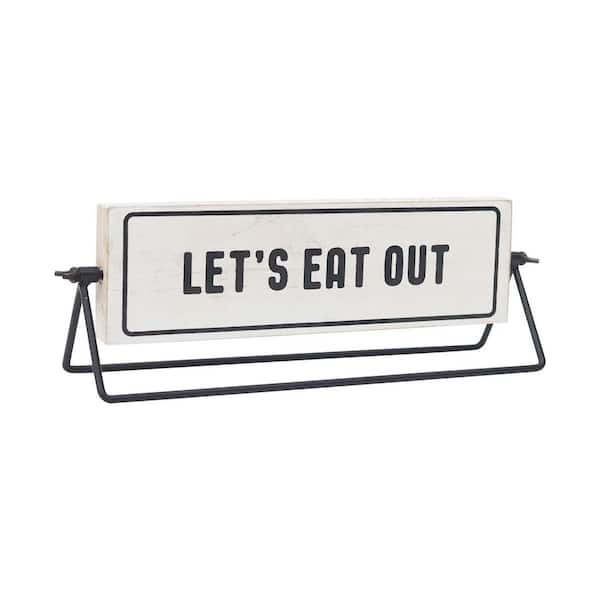 PARISLOFT Let's Eat Out/Let's Stay Home Wood and Metal Rotating Tabletop Sign