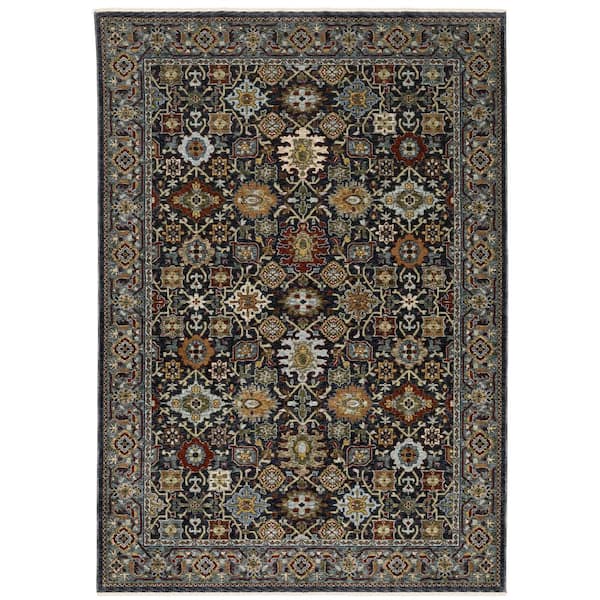 AVERLEY HOME Ambrose Blue/Multi 10 ft. x 13. ft. Traditional Oriental Floral Polyester Fringe Edge Indoor Area Rug