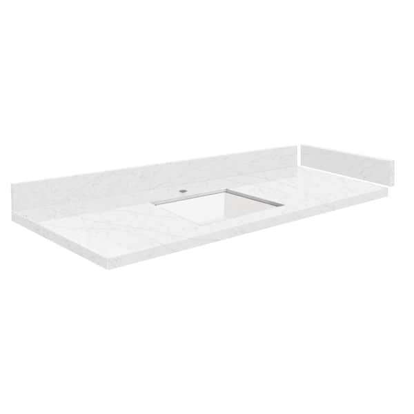 Transolid Silestone 49.5 in. W x 22.25 in. D Quartz White Rectangular Single Sink Vanity Top in Statuario