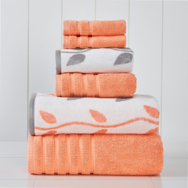 Custom Orange & Blue Leafy Swirls Kitchen Towel - Poly Cotton w