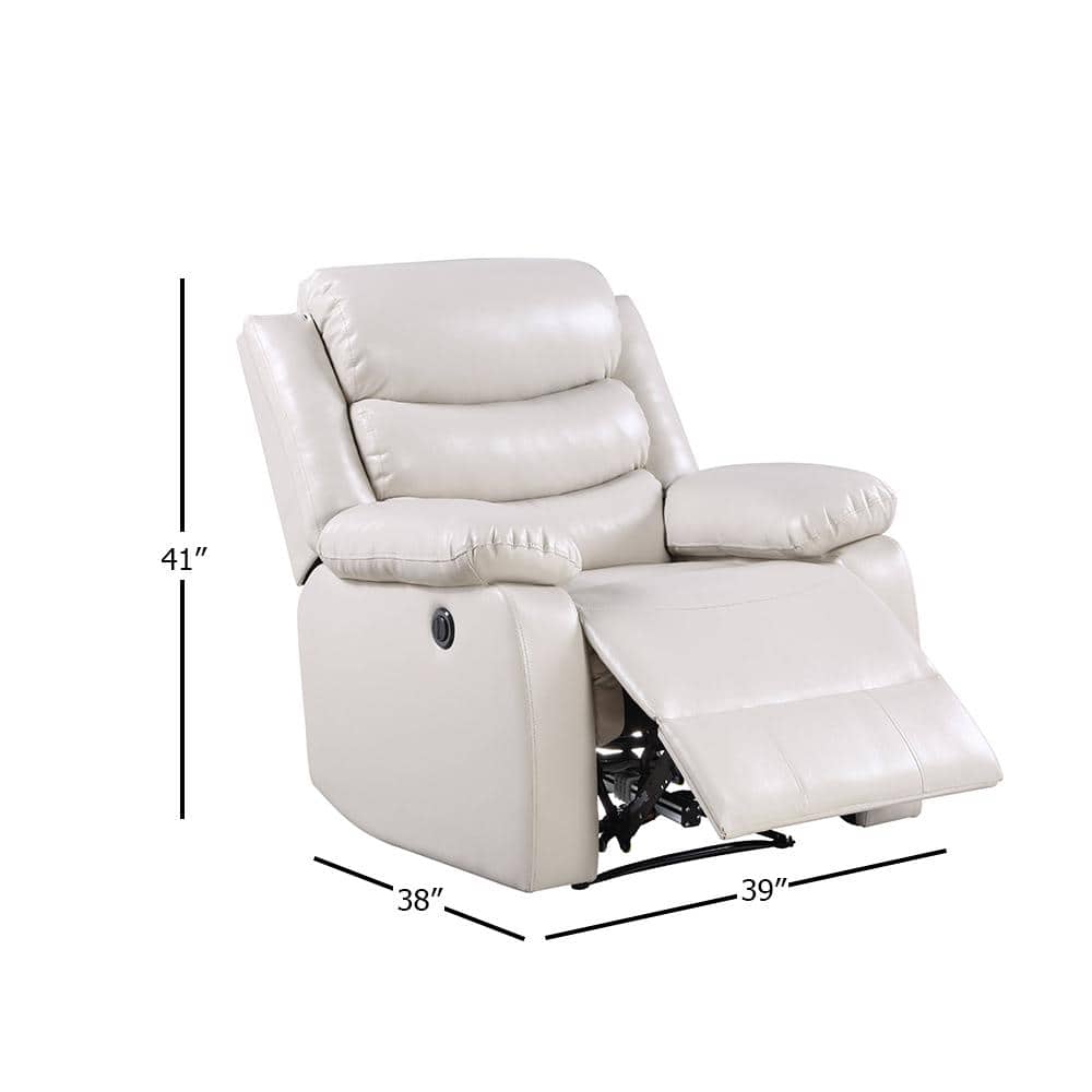 Eilbra Beige Faux Leather Power Recliner with Pillow Top Armrests