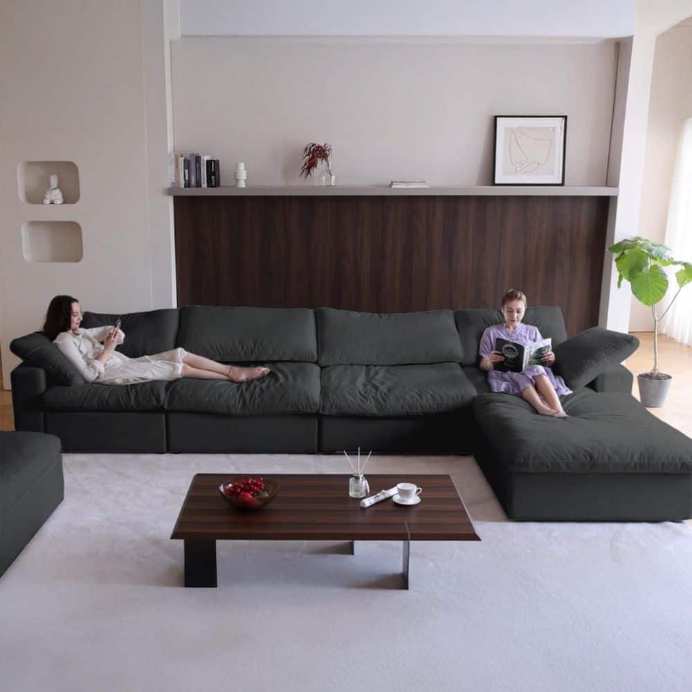 160.6 in. W Velvet Square Arm 5-piece L Shaped Oversized Modular Sectional Sofa in Black with Storage ottoman price history on PriceWatchPro