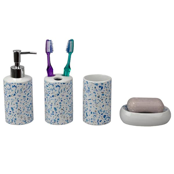 4PC Blue Clear Class Bathroom Accessory/Accessories Set  w Soap Dispenser & Dish 