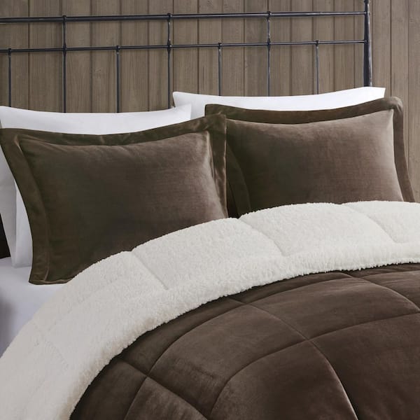 Woolrich Alton 4-Piece Brown/Ivory Full/Queen Plush to Sherpa Down