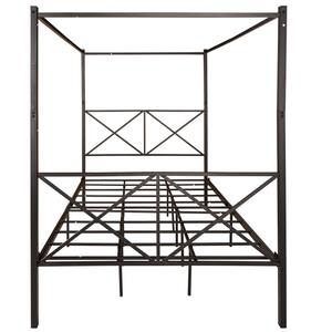 60 in.W Black Queen Size Metal Canopy Bed Frame With X Shaped, Platform Bed With Headboard Footboard Steel Slats Support
