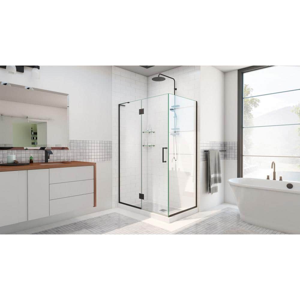 Matte Black Frameless Hinged Shower Enclosure with Clear Glass