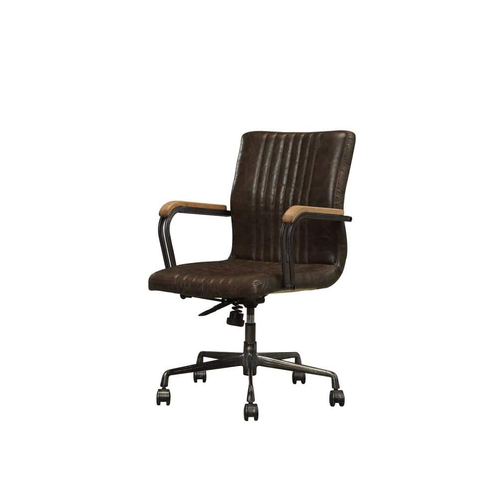Joslin Brown Leather Swivel Executive Chair with Metal Base