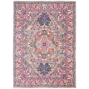 Passion Light Grey/Pink 4 ft. x 6 ft. Persian Medallion Transitional Area Rug