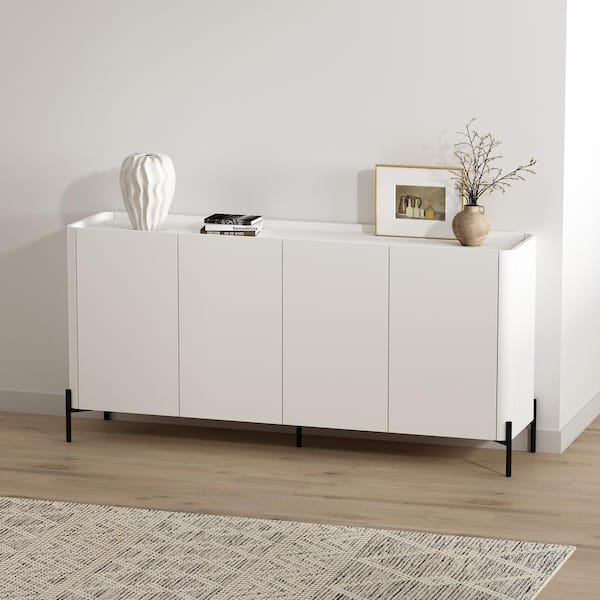 Abbey Modern White Composite Wood 66.9 in. Sideboard with Adjustable Shelves