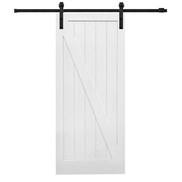 MMI DOOR 36 in. x 84 in. Primed Composite Z-Plank Barn Door with Matte Black Hardware Kit