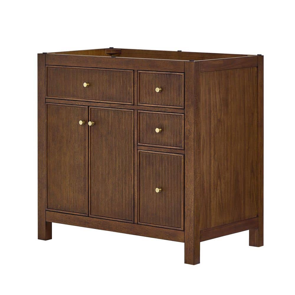 Pendry 35 in. Bath Vanity Cabinet without Top in Dark Walnut with Brushed Gold Trim