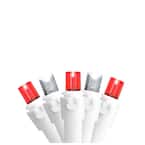 Set of 50 Red and White LED Wide Angle Christmas Lights - White Wire