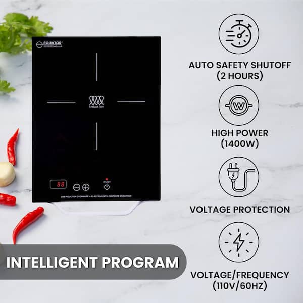 11 in. Portable Single Burner Ceramic glass surface Induction Cooktop in Black w/ Light Weight Aluminium Handle