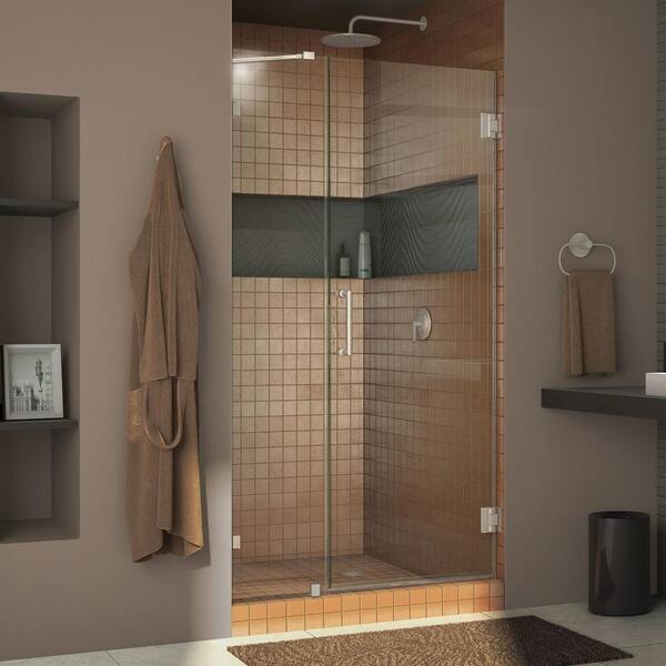 DreamLine Unidoor Lux 39 in. x 72 in. Frameless Hinged Shower Door in Brushed Nickel